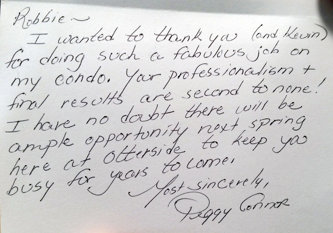 Thank you letter to Rob's Home Improvements from Peggy Connor